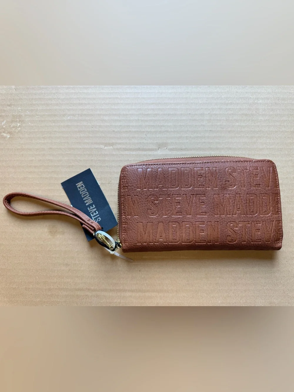 Steve Madden Embossed Zip Wallet - Cognac Brown